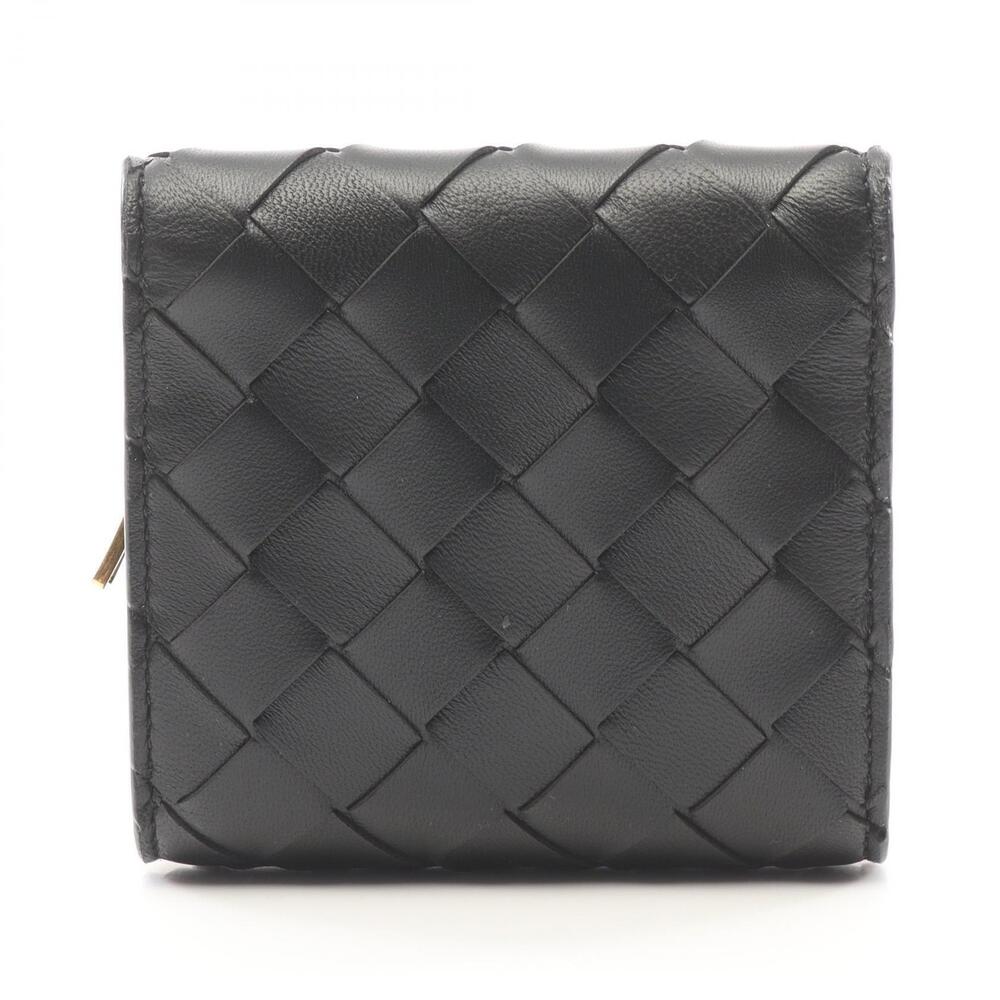 Bottega Veneta Intrecciato Compact Trifold Wallet Leather Black